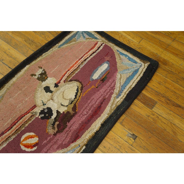 American 1930s Rose Antique Animal Pictorial Folk Art American Hooked Rug2'2" X 3'4" Handknotted Wool Carpet For Sale - Image 3 of 6