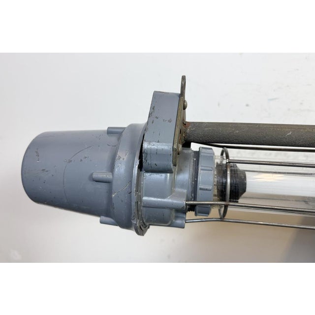 Large Soviet Industrial Grey Hanging Tube Light, 1970s For Sale - Image 11 of 18