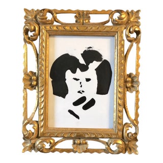 Contemporary Original Abstract Portrait Painting Ornate Vintage Frame For Sale