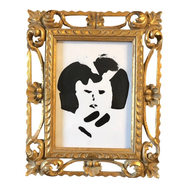 Contemporary Original Abstract Portrait Painting Ornate Vintage Frame For Sale