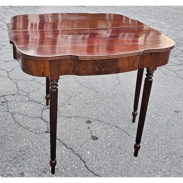 Traditional Late 19th Century Sheraton Mahogany Flip Top Card Console Table For Sale - Image 3 of 11