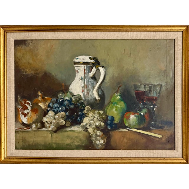 Brown George Deem, George Deem Appropriation Oil Painting Still Life, fruits, Grapes, Pomegranates, 1965 For Sale - Image 8 of 12