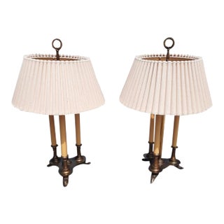 Pair of Beaux Arts Style Patinated Metal Two-Light Bouillotte Table Lamps For Sale