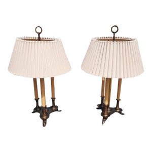 Pair of Beaux Arts Style Patinated Metal Two-Light Bouillotte Table Lamps