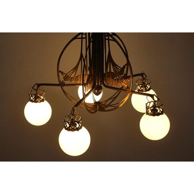 Art Nouveau Liberty Style Brass and Glass Chandelier Late Xix Sec Austria For Sale - Image 13 of 17