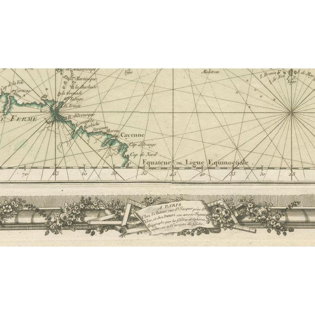 Copper Antique Map of the Atlantic Ocean with Ornate Border by Desnos, 1761 For Sale - Image 8 of 12