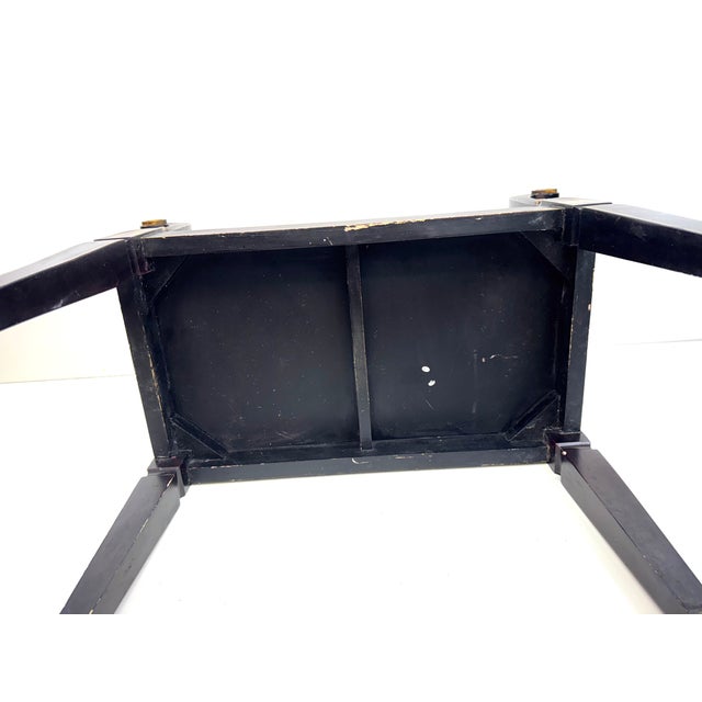 Vintage Chinoiserie Black Lacquer Accent Bench With Gilt Hand-Painted Motifs For Sale - Image 14 of 15