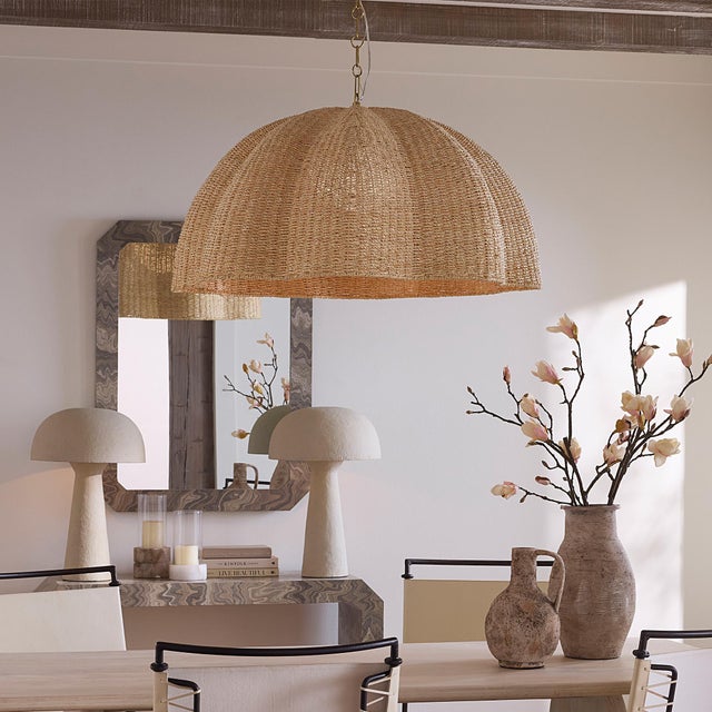 Rosemary Pendant, Large Natural Natural palm leaf is expertly artisan-woven and hand shaped into a pendant reminiscent of...