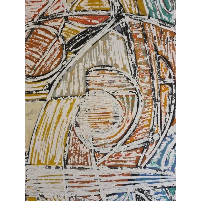 Mid 20th Century Mid 20th Century Large Aboriginal-Inspired Abstract Oil Painting on Board, Framed For Sale - Image 5 of 11