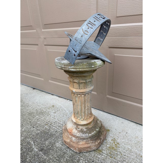 French Country Vintage English Country Classical Iron Garden Sundial on Corinthian Column Pedestal For Sale - Image 3 of 10
