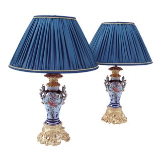 Antique Valentine Porcelain Lamps, Set of 2 For Sale