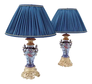 Antique Valentine Porcelain Lamps, Set of 2