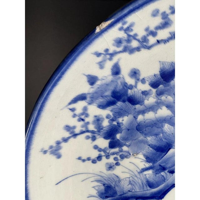 Ceramic Large Japanese Hand-Painted Blue and White Dish, 19th Century For Sale - Image 7 of 11