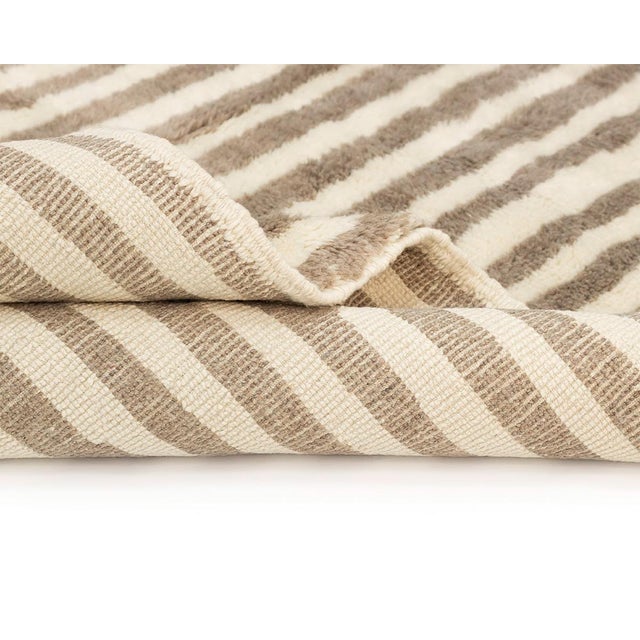 Classic Striped Hand-Knotted Wool Rug | 8'6" X 5'10" | One of a Kind For Sale - Image 6 of 8