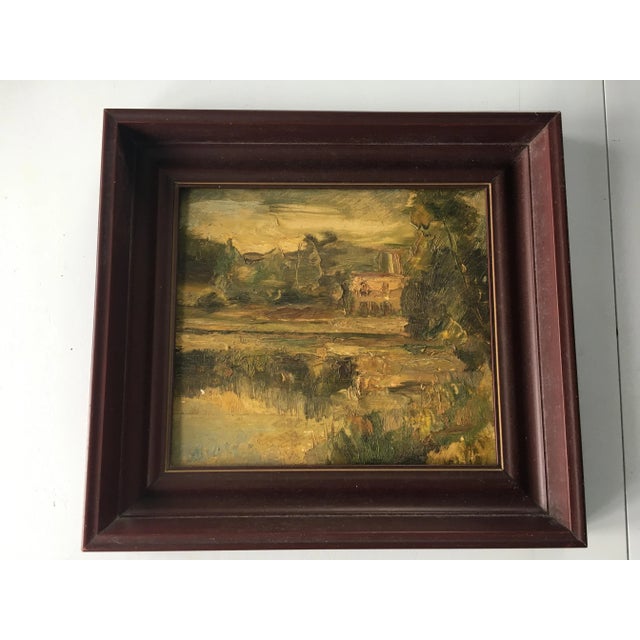 Oil painting on plywood board. Signed landscape. Dimensions: This is the board itself 24-34 cm with a framed frame /...