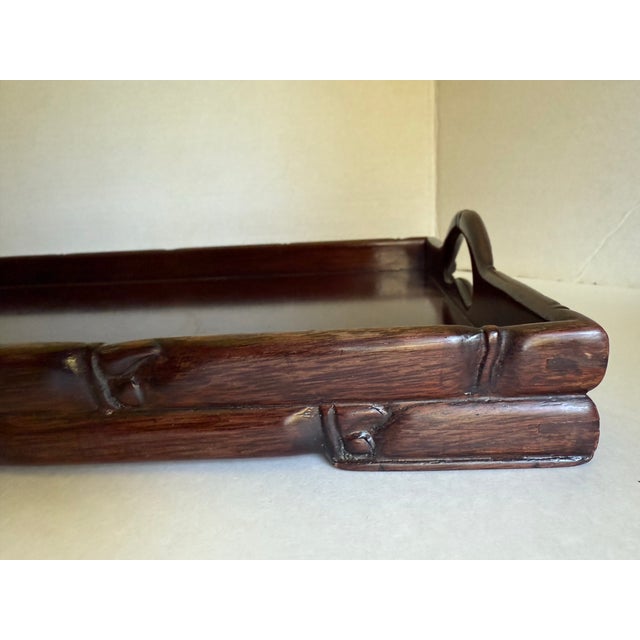 1930's Chinese Carved Rosewood Faux Bamboo Handled Tray For Sale - Image 9 of 12