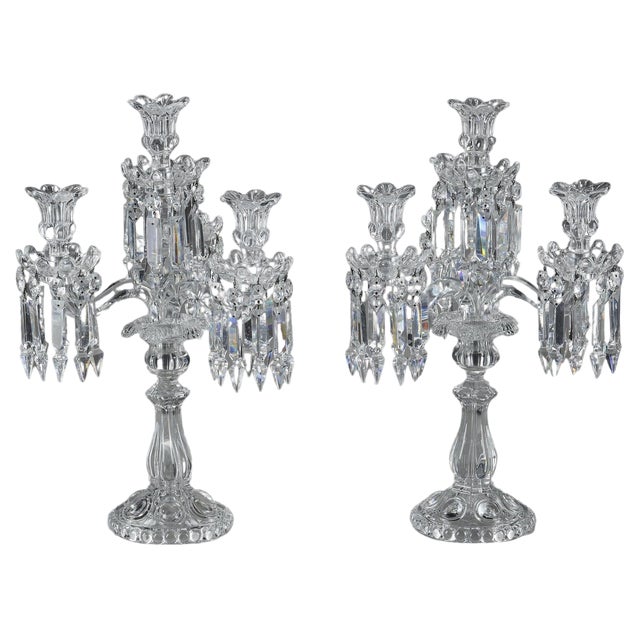 Baccarat Crystal Girandoles with Four Light Arms, 1900s, Set of 2 For Sale