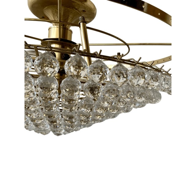 Vintage Hollywood Regency Style Lucite Crystals Ceiling Light Chandelier For Sale - Image 4 of 10