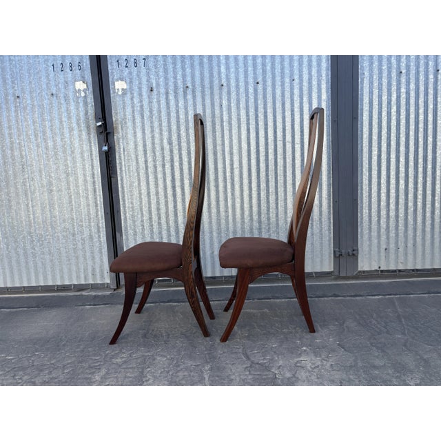 1980s 1985 Pair of Jeffrey Greene Palm and Mahogany High Back Dining Chairs For Sale - Image 5 of 12