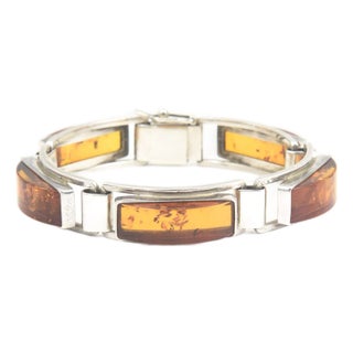 Late 20th Century Modernist Geometric Baltic Amber Sterling Silver Bracelet For Sale