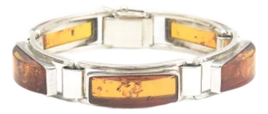 Late 20th Century Modernist Geometric Baltic Amber Sterling Silver Bracelet
