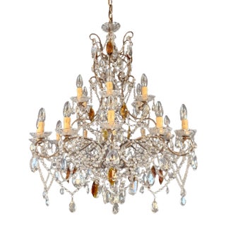 1930s Art Nouveau Amber Crystal Florentine Lustre Chandelier For Sale