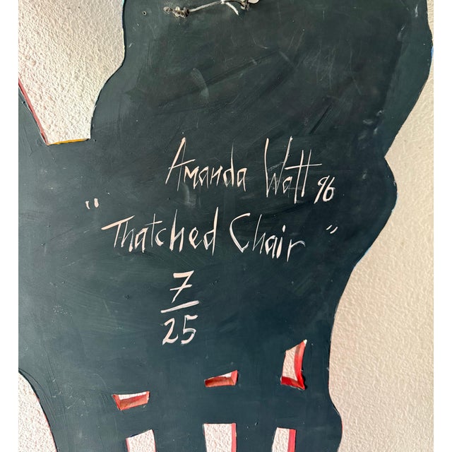 Wood Amanda Watt, Pop Art Painting Carved Wall Sculpture Amanda Watt Thatched Chair Vibrant Color, 1996 For Sale - Image 7 of 11