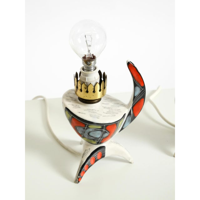 Mid-Century Modern Italian Hand-Painted Ceramic Table Lamps, 1950s, Set of 2 For Sale - Image 10 of 18