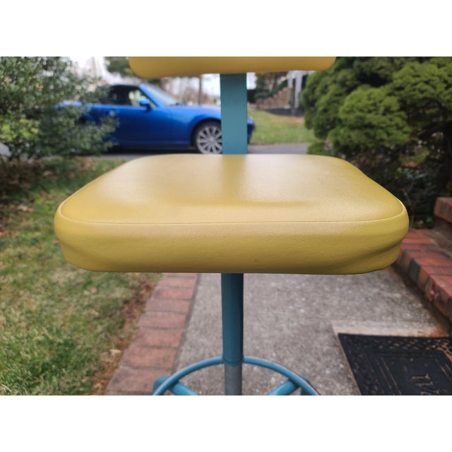 Mid-Century Modern 1960s Vintage Adjusto Equipment Company Drafting Chair Stool Vinyl Cushion Back Rest Swivel Adjustable With Foot Ring For Sale - Image 3 of 12