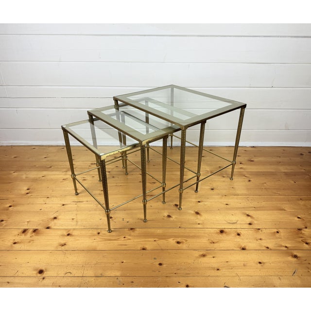 Vintage Hollywood Regency Brass and Glass Nesting Tables, 1950s, Set of 3 For Sale - Image 6 of 11