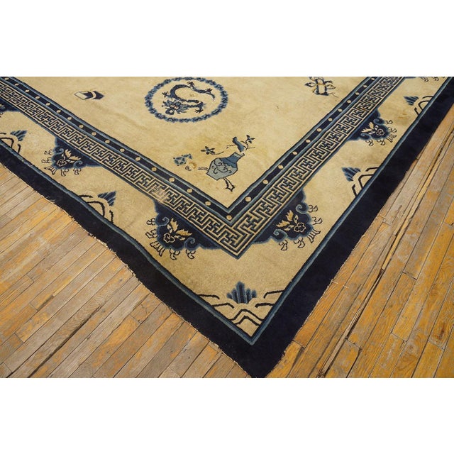 Ivory Extraordinary White Ivory Color With Chinoiserie and Animalia Design Antique Chinese Peking Rug For Sale - Image 8 of 12