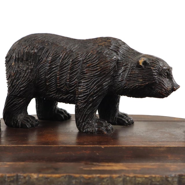 Wood Large Antique Black Forest Bear Pen Holder and Inkwell, 1890s For Sale - Image 7 of 11