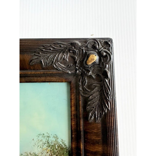 Early 20th Century Art Nouveau Reverse Painting, Mother-of-Pearl Inlay Scottish Highlands Cottage in Ornate Frame For Sale - Image 10 of 18