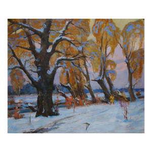 Winter Landscape Painting, Antique Ukrainian Impressionism, 1962 110-130