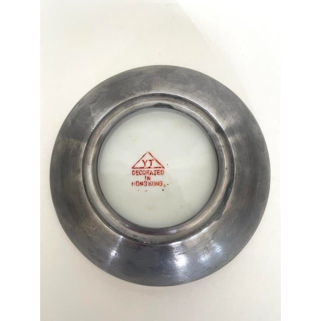 Late 20th Century 1970s Japanese Pewter Encased Porcelain Decorative Bowl For Sale - Image 5 of 5
