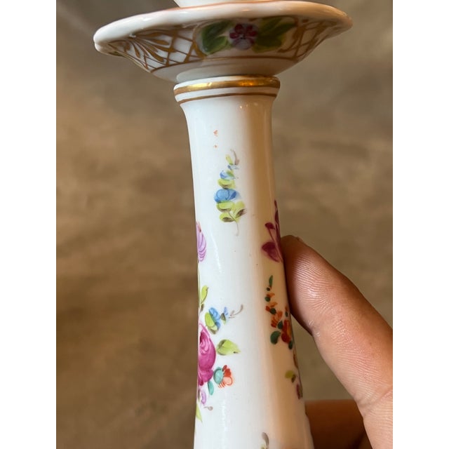 Rococo Late 19th Century Dresden Porcelain Rococo Revival Handpainted Single Candleholder For Sale - Image 3 of 10
