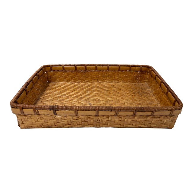 Vintage Woven Wicker Basket Tray For Sale