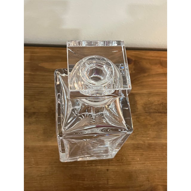 Vintage Bohemian Lead Crystal Square Decanter With Slab Stopper Mid-Century Barware For Sale - Image 4 of 9