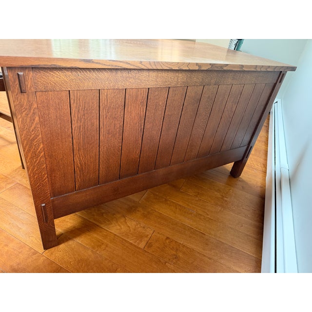 Craftsman Stickley Junior Executive Oak Desk and Cottage Chair With Leather Seat For Sale - Image 10 of 17