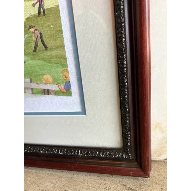 Wood Vintage Framed Signed Print Children Playing Outside "Amish Happier Days" For Sale - Image 7 of 11
