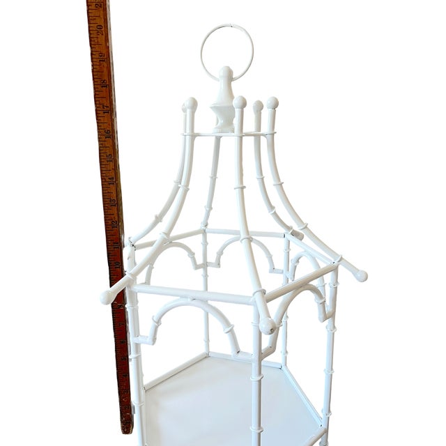 Ornamental & Decorative Materials Large White Faux Bamboo Tole Metal Chinoiserie Pagoda Lantern & Centerpiece, 20" For Sale - Image 7 of 10