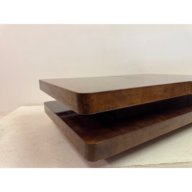 Animal Skin Lacquered Goatskin Sliding Coffee Table, Italy, 1970s For Sale - Image 7 of 18