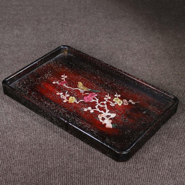 Chinese Rosewood Rectangular Tray Inlaid With Mother-of-Pearl For Sale - Image 3 of 9