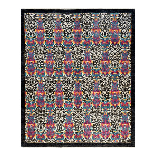 Suzani Collection Hand-Knotted Area Rug - Black Collection 7' 10" x 8' 5" For Sale - Image 9 of 9