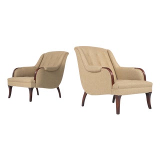 Lounge Chairs in Wood and Upholstery, 1920s, Set of 2 For Sale
