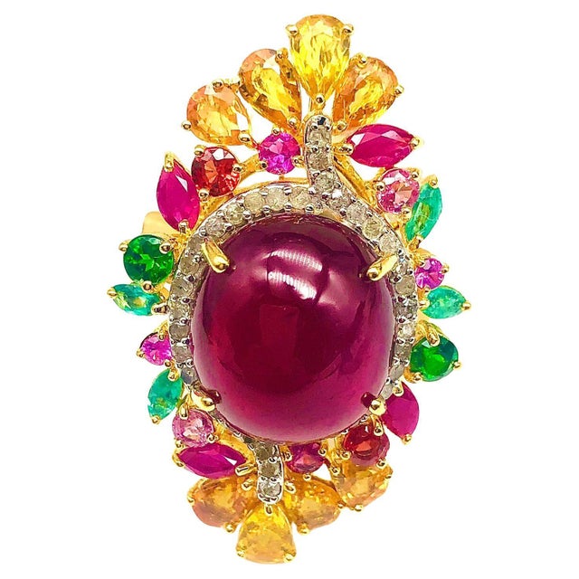 Bochic "Orient" Vintage Diamond, Emerald & Sapphire Ring Set In 18K & Silver For Sale - Image 17 of 18