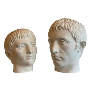 Young and Older Julius Caesar Plaster Heads, Set of 2 For Sale
