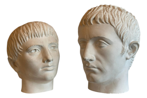 Young and Older Julius Caesar Plaster Heads, Set of 2