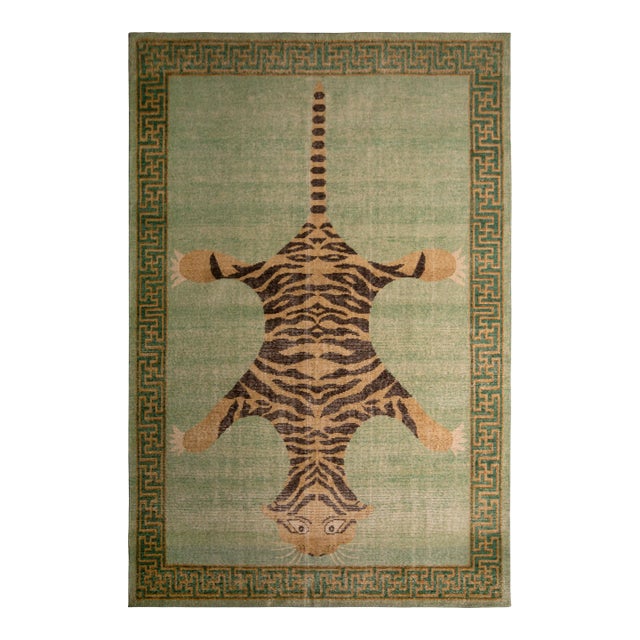 Rug & Kilim’s Tiger Rug in Green, 9x12 For Sale