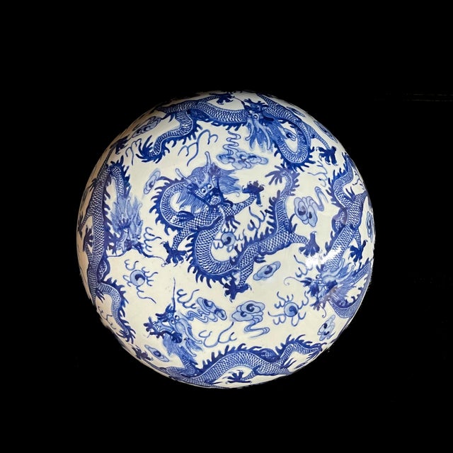 Chinese Vintage Jingdezhen Blue and White Dragon Pattern Porcelain Sweetmeat Container / Five Dragon Multi Design Porcelain Bowl With Lid For Sale - Image 3 of 5